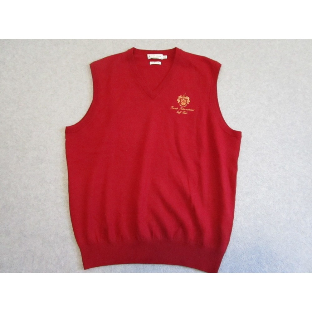 Peter Millar Sweater Vest‎ Men's M Red Merino Wool Trump International Golf Club